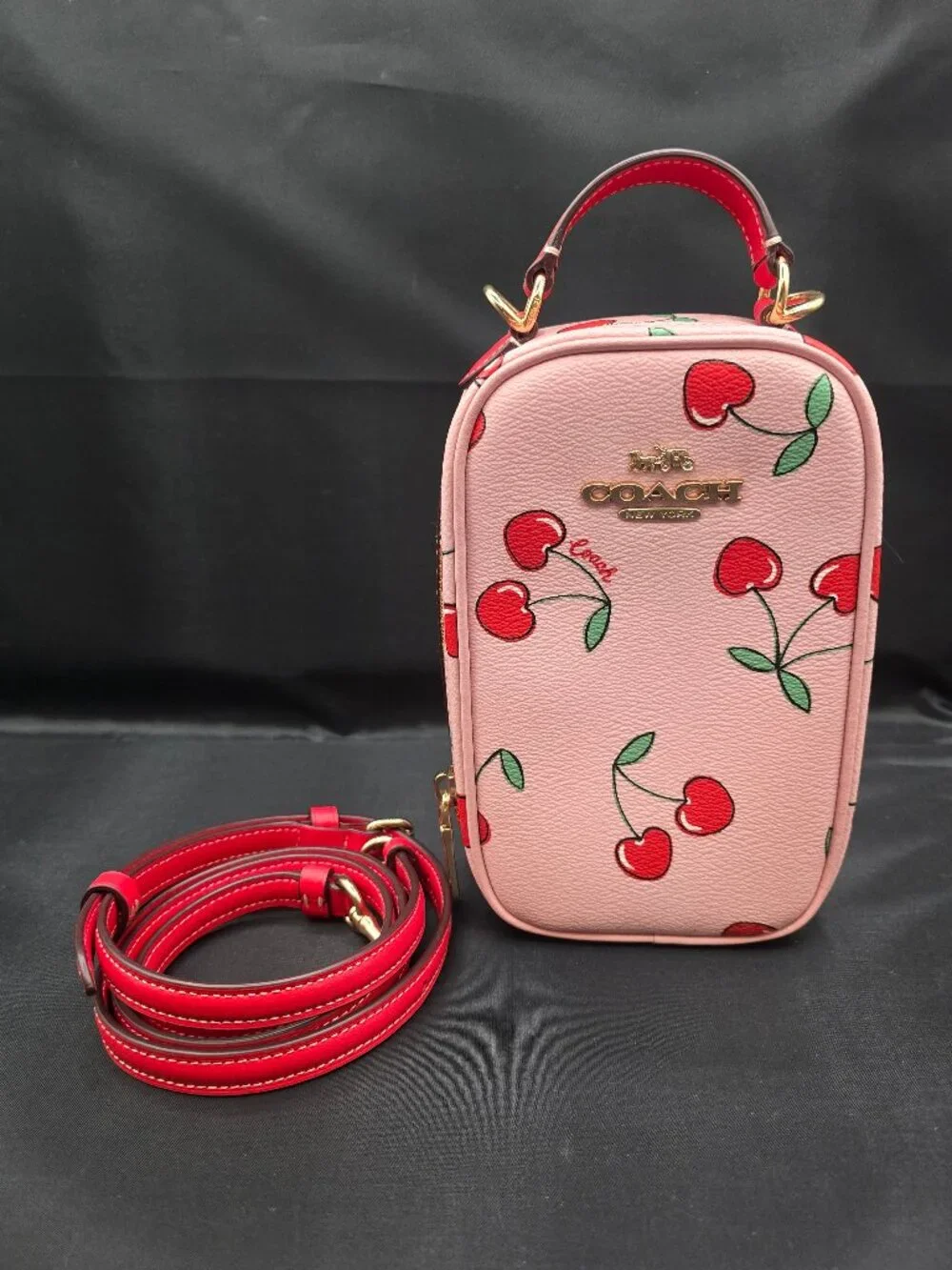 Coach Eva Phone Crossbody with Heart Cherry Print CF371 - Picture 1 of 7